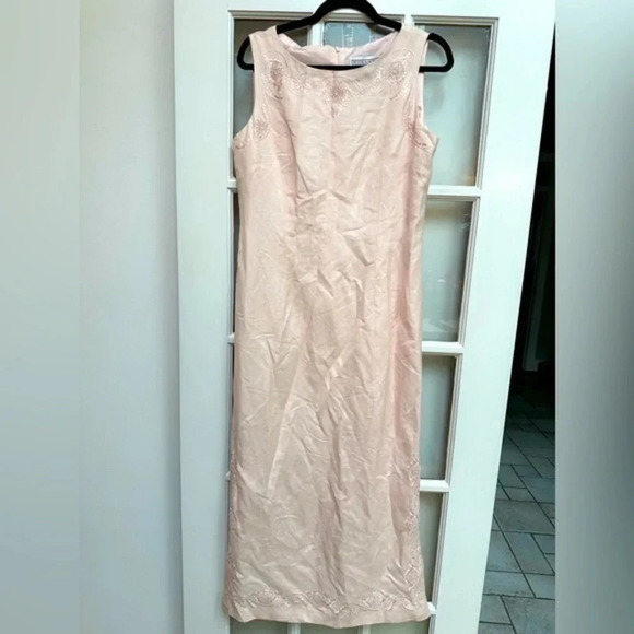 Vintage Jessica Howard Pink Linen Embroidered Beaded Midi Dress Size 12 Large - Picture 1 of 13